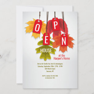 Autumn Leaf Labels Open House Uitnodiging