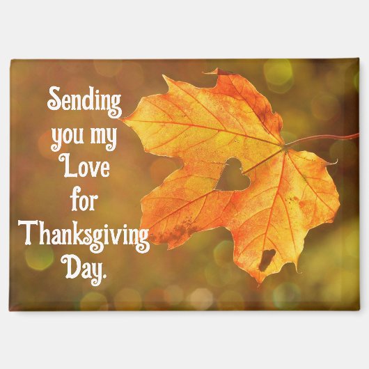 Autumn Leaf With Heart Thanksgiving Magnet Magneet (Voorkant)