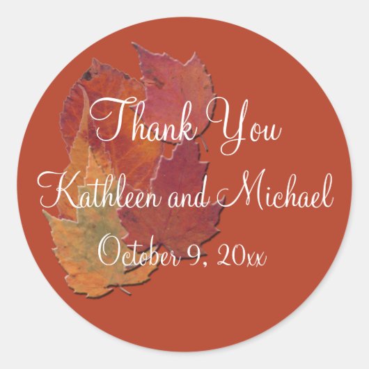 Autumn Leaves 3" Diamètre Mariage Favor Sticker (Devant)