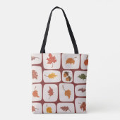 Autumn Leaves & Acorns Grid Pattern Canvas tas (Achterkant)