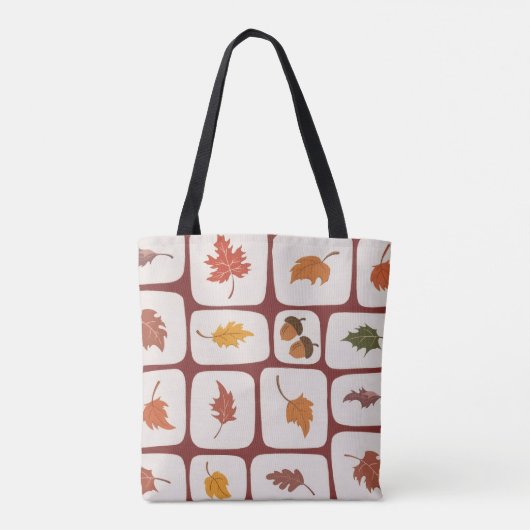Autumn Leaves & Acorns Grid Pattern Canvas tas (Achterkant)