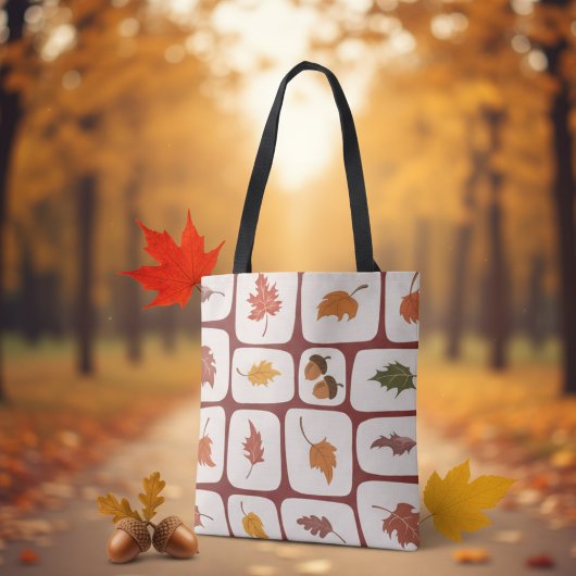 Autumn Leaves & Acorns Grid Pattern Canvas tas