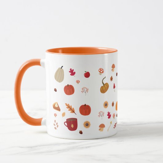 Autumn leaves and pumpkins illustration pattern mok (Links)