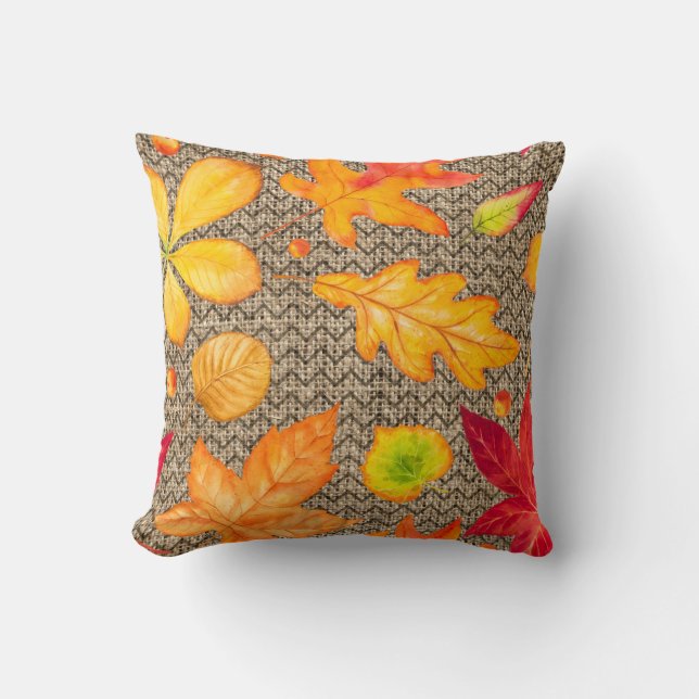 Autumn Leaves Burlap Kussen (Voorkant)