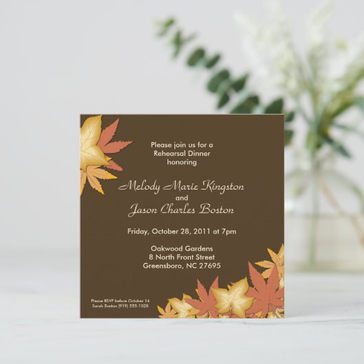 Autumn Leaves Chocolate Brown Square Invitations Kaart (Staand voorkant)
