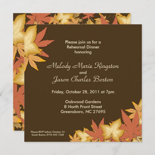 Autumn Leaves Chocolate Brown Square Invitations Kaart (Voorkant / Achterkant)