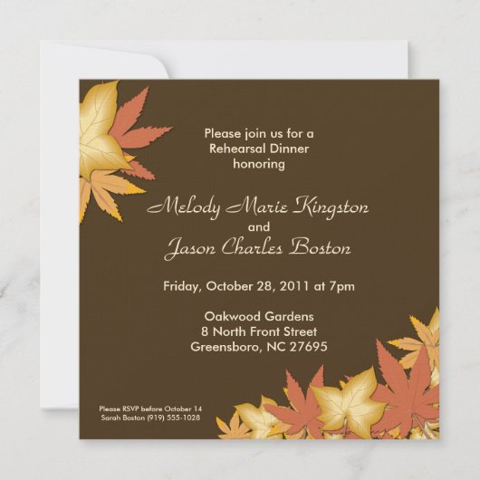Autumn Leaves Chocolate Brown Square Invitations Kaart (Voorkant)