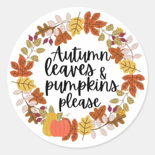 Autumn Leaves en Pumpkin Alsjeblieft Ronde Sticker (Voorkant)