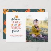 Autumn Leaves en Pumpkins Please Photo Card Feestdagenkaart (Voorkant / Achterkant)