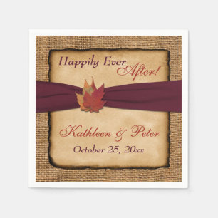 Autumn Leaves, FAUX Burlap Wedding Napkins 6 Servet