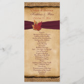 Autumn Leaves FAUX Burlap Wedding Program - Wijn Programma (Voorkant)