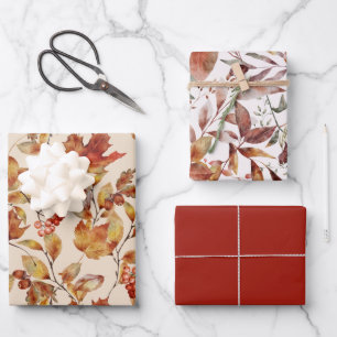 Autumn Leaves Herfst Red Gold Brown Inpakpapier Vel