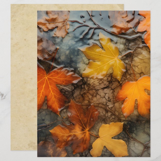 Autumn Leaves in Rain Scrapbook Paper (Voorkant / Achterkant)