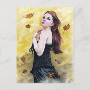 Autumn Leaves Lady fantasy art Katerinaart Briefkaart