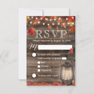 Autumn Leaves Lantern Rustic Fall Wedding RSVP Kaartje