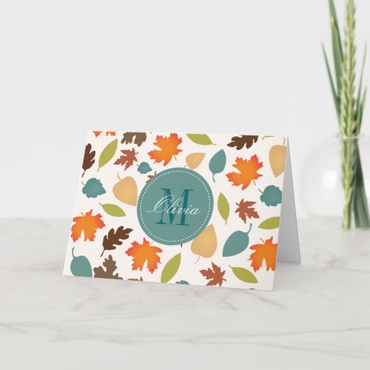 Autumn Leaves Monogram Personalized Note Cards (Devant)
