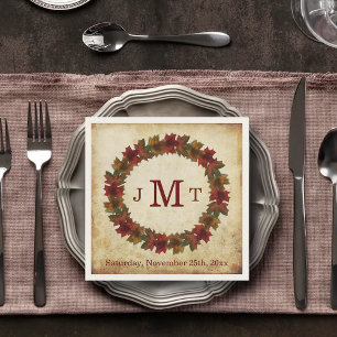 Autumn Leaves Monogram Thanksgiving Diner Servetten