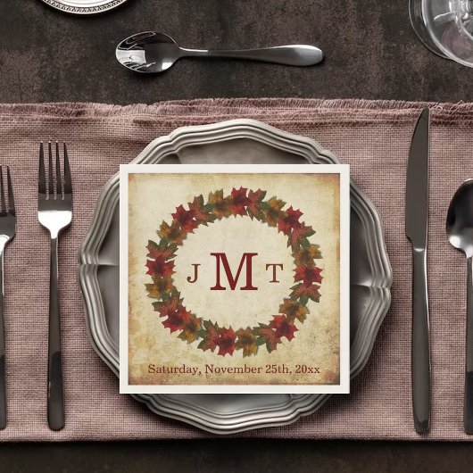 Autumn Leaves Monogram Thanksgiving Diner Servetten