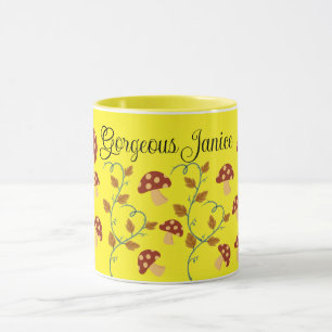 Autumn Leaves Mushroom Mok met bewerkbare naam