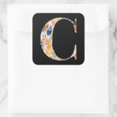 Autumn Leaves Patroon Letter C Zwart Initiaal Vierkante Sticker (Tas)