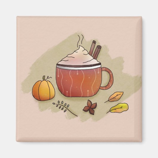 Autumn Leaves & Pumpkin Coffee Magneet (Voorkant)
