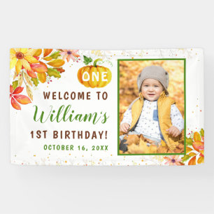 Autumn Leaves Pumpkin Herfst Birthday Foto Welkom Spandoek