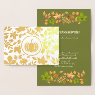 Autumn Leaves & Pumpkin Luxury Thanksgiving Real Folie Kaarten