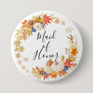 Autumn Leaves Pumpkins Maid of Honor Ronde Button 7,6 Cm