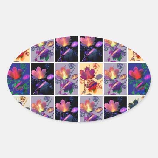 Autumn Leaves Rustic Patchwork Quilt Collage Ovale Sticker (Voorkant)