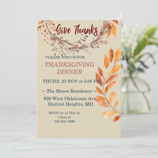 Autumn Leaves Thanksgiving Diner bewerkbaar Kaart (Staand voorkant)