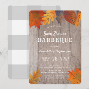 Autumn Leaves & Wood Couples BBQ Baby shower Kaart