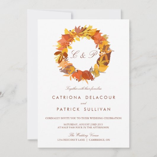 AUTUMN LEIDT WREATH FALL WEDDING INVITATION KAART (Voorkant)