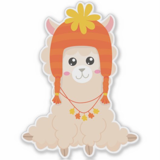 Autumn Llama, Cute Llama, Llama met Pet, Alpaca Sticker (Voorkant)