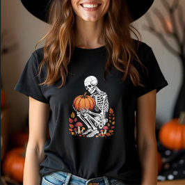 Autumn Love Skeleton Hugging Pumpkin T-shirt