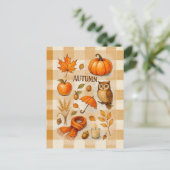 Autumn Magic Postcard Cozy Fall Owl Pumpkin Leaves Briefkaart (Staand voorkant)
