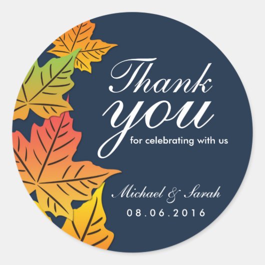 Autumn Maple Leaf Dank u Sticker Navy Blue (Voorkant)