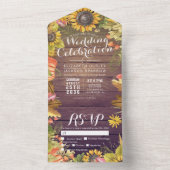 Autumn Maple Leaf Pumpkin Rustic Wood Wedding RSVP All In One Uitnodiging (Binnen)