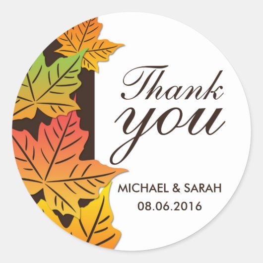 Autumn Maple Leaf Wedding Favor Dank u Sticker (Voorkant)