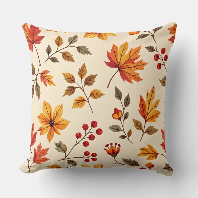Autumn Maple Leaves & Cranberries Print Collectie Kussen (Voorkant)