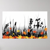 Autumn Maple Leaves en Wild Grass Silhouette Poster (Voorkant)