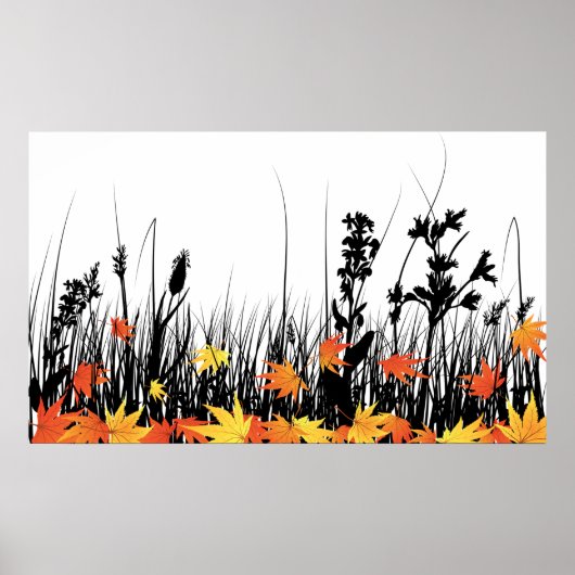 Autumn Maple Leaves en Wild Grass Silhouette Poster (Voorkant)
