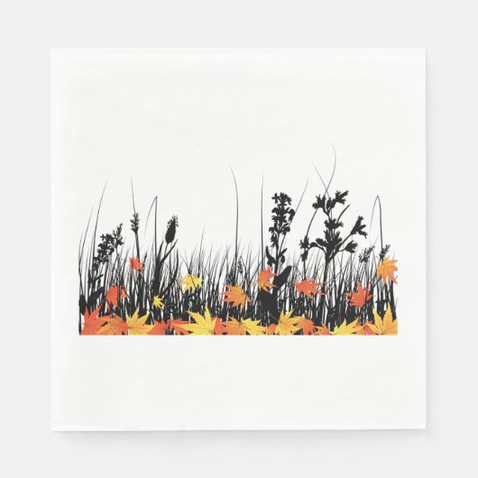 Autumn Maple Leaves en Wild Grass Silhouette Servet (Voorkant)