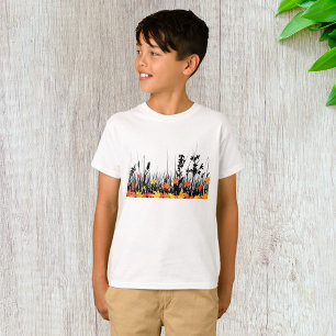 Autumn Maple Leaves en Wild Grass Silhouette T-shirt