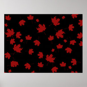 Autumn Maple Leaves op zwarte achtergrond Poster