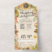 Autumn Maple Leaves Pumpkin Sunflower Weddenschap  All In One Uitnodiging (Binnen)