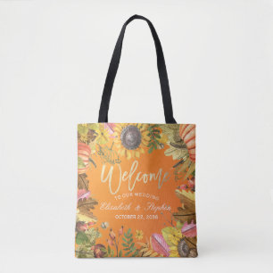 Autumn Maple Leaves Pumpkins Wood Weddenschap Welk Draagtas