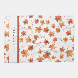 Autumn Maple Leaves & Terracotta Stripe Custom Theedoek