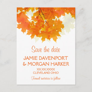 Autumn Maple Leaves Wedding Save the Date Aankondigingskaart