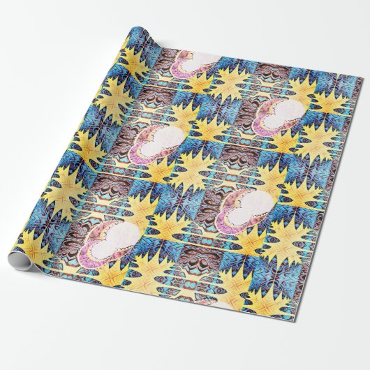 Autumn Maple Pattern and Moons Cadeaupapier (Uitgerold)