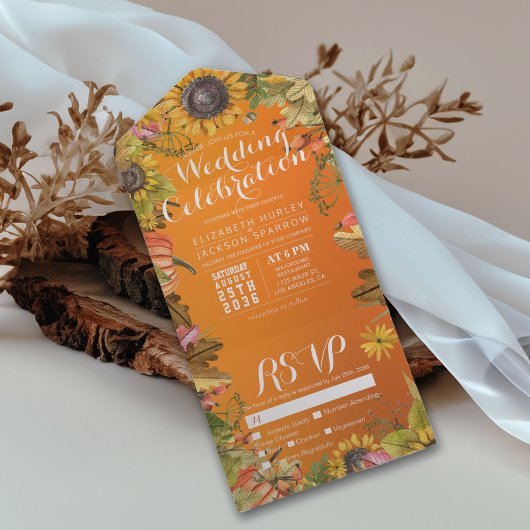 Autumn Maple Pumpkins Oranje Gradient Wedding RSVP All In One Uitnodiging